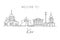 One single line drawing of Kyiv city skyline, Ukraine. Historical town landscape in world. Best holiday destination wall decor art