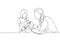 One single line drawing of male pediatric doctor giving vaccine injection to young beauty girl patient at hospital. Medical