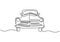 One single line drawing of old retro vintage auto car. Classic transportation vehicle concept. Vintage racing car driving on dusty