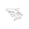 One single line drawing of ruler of the sea, shark for company logo identity. Dangerous sea fish concept for ocean nature peace