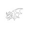 One single line drawing of scary beast dragon for china ancient museum logo identity. Legend fairy tale animal mascot concept for