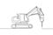 One single line drawing of truck driller for soil earth drilling vector illustration, commercial vehicle. Heavy digger machine