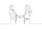 One single line drawing of two young happy businessmen colleagues shaking their hands to deal teamwork. Business agreement