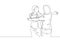 One single line drawing of two young happy businesswoman hugging each other when meeting at the office. Welcome greeting