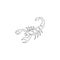 One single line drawing of venomous scorpion for logo identity. Dangerous insect mascot concept for pet lover club icon.