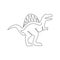One single line drawing of wild spinosaurus for logo identity. Dino animal mascot concept for prehistoric theme park icon. Dynamic