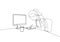 One single line drawing of young busy female worker writing draft business contract seriously at work desk in front of computer