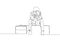 One single line drawing of young depressed stressful businessman bowed limply on bench after the project failed. Business failure