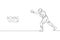 One single line drawing of young energetic man boxer improve his attack punch vector illustration. Sport combative training