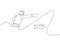 One single line drawing of young energetic man boxer practicing punch action vector illustration. Sport combative training concept