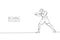 One single line drawing of young energetic man boxer practicing at sport gym vector illustration. Sport combative training concept