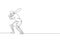 One single line drawing of young energetic man cricket player stance standing to practice hit ball vector illustration. Sport