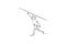 One single line drawing of young energetic man exercise long throwing javelin with power vector graphic illustration. Healthy