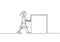 One single line drawing of young girl move the box by herself without the help of others. Vector illustration. Isolated one line