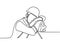 One single line drawing of young handyman wearing helmet and vest uniform fall asleep on bench. Repairman feel so tired and sleep