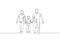 One single line drawing of young happy family mom and dad lead their son walking together holding his hands vector graphic