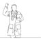 One single line drawing of young happy male doctor bringing medical paper on clipboard and celebrating his success to cure the