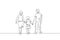 One single line drawing of young happy mother and father lead their son walking together, holding his hands graphic vector