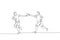 One single line drawing young happy runner man pass baton stick to his teammate at race vector graphic illustration. Healthy