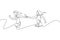 One single line drawing young happy runner women pass baton stick to her friend at race graphic vector illustration. Healthy