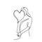 One single line drawing of young happy woman take a walk and holding a heart shaped balloon. Symbol of the feeling of being in