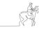 One single line drawing of young man riding on horse. Rider on horseback, minimalism concept