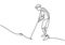 One single line drawing of young sporty golf player hit the ball using golf club vector illustration. Hobby sport concept. Good