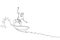 One single line drawing of young sporty surfer man riding on big waves barrel in surfing beach paradise graphic vector