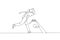 One single line drawing young talented bowling player woman throw ball to hit bowling pins vector illustration graphic. Healthy