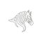 One single line drawing of zebra head for national park zoo safari logo identity. Typical horse from Africa with stripes concept