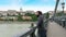 one single man looking budapest castle view, chain bridge, 4k
