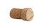 One small old wooden wine cork on isolated white background.