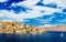 One small and pretty island Simi with his colourful buildings, near the Rhodes, Greece. Great view on island from the