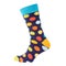 One sock with different circles is standing on a white background, volumetric sock, isolate