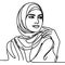 One solid line depicts a woman in a hijab