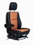 One sport seat of van with armrest with black and brown leather trim, located on the white isolated in the workshop for repair and