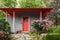 One-storey country accommodation with garden and stone paths in American style house exterior