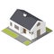 One-storey house with slant roof isometric icon set