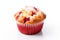 One strawberry muffin white background