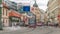 One of the symbol of Prague a tram - street car turning in Old Town Stare Mesto by Prague Namesti Republiky station