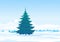 One tall spruce tree on snowy lawn