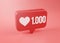 One Thousand Love Notification Icon 3D Rendering on Pink Background