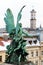 One of the three winged sculptures Wojtowicz. Sculpture music genius at the Lviv Opera and Ballet Theater dominates the town.