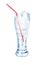 One transparent glass full of cool crystal clear water, ice cubes and red plastic drinking straw on white background isolated
