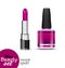 One tube lipstick and one bottle nail polish are saturated purple color isolated