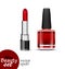One tube lipstick and one bottle nail polish are saturated red color isolated