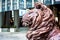 One of the two bronze lion statue at the entrance to the HSBC Hong Kong headquarters