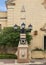 One of two columns marking the entrance to downtown Arlington on South Center Street.