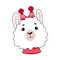 the one vector lovely white lama in the red winter scarf and hat