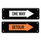 One way and detour road signs. Vector illustration decorative design